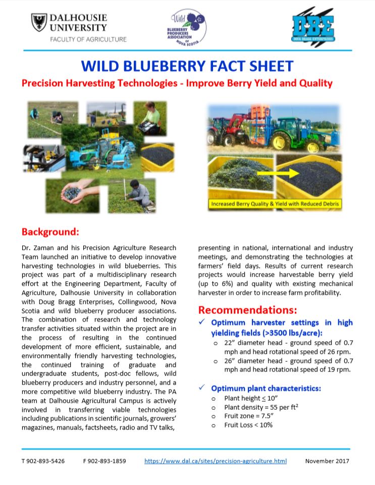 Wild Blueberry Harvester Factsheet Precision Agriculture Research Program Dalhousie University